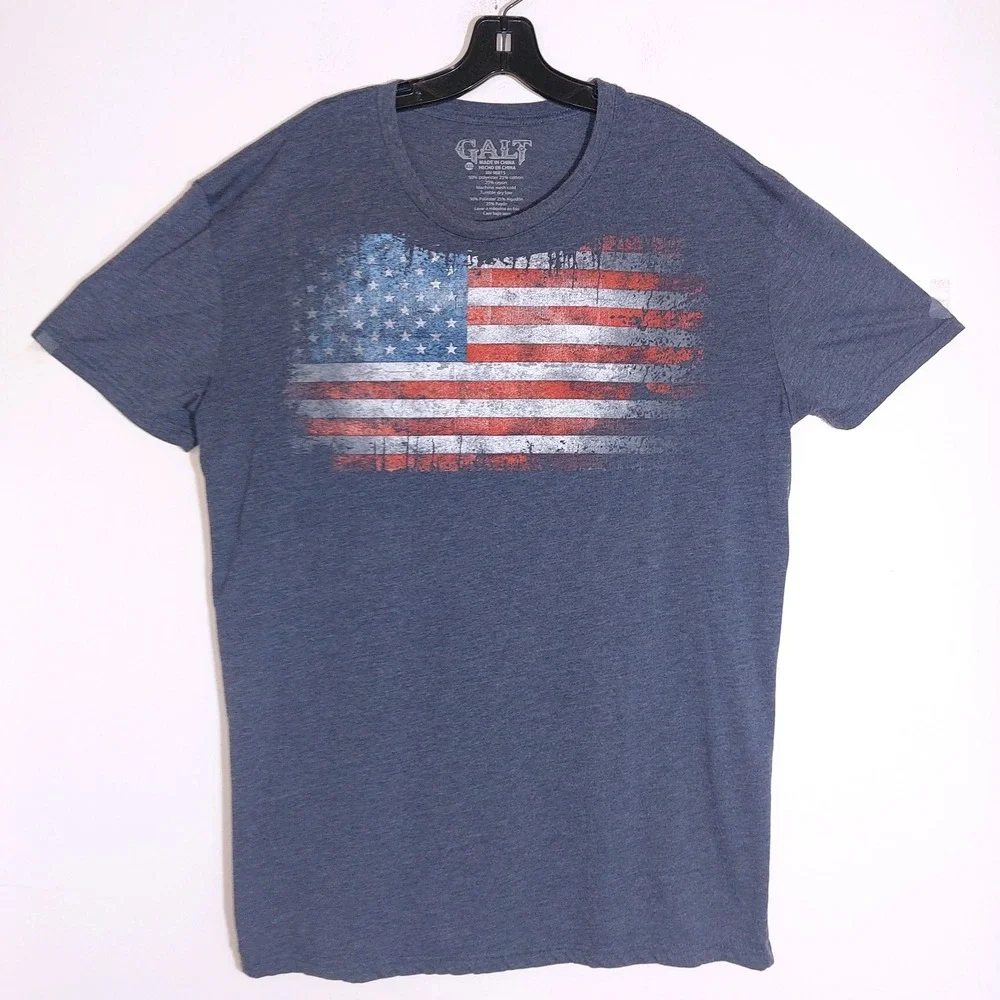 GALT Mens XXLarge American Flag Graphic T Shirt Blue Red White Distressed USA